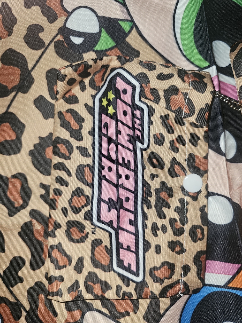Leopard Print Tote with Colorful Cartoon Graphics - Beige/Brown - Picture 2 of 3